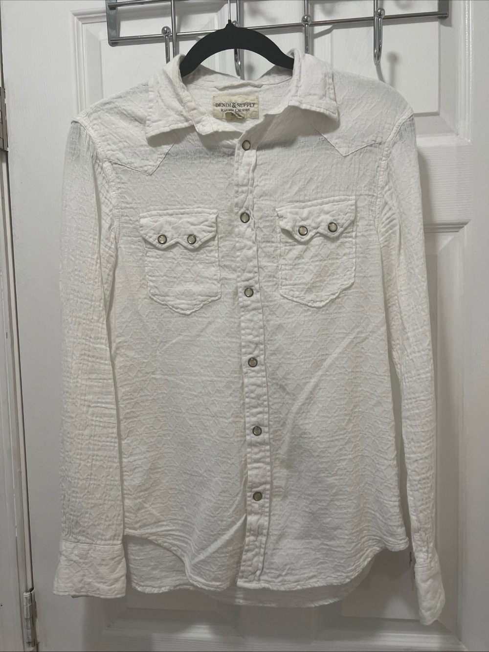 Denim & Supply Ralph Lauren White Button Down Gauze Western Shirt Mens Sz S